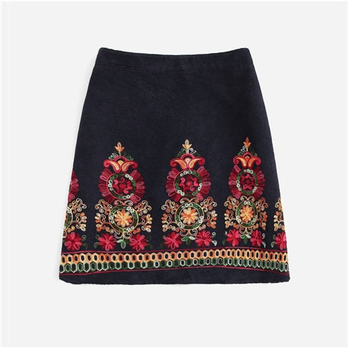 Embroidered Floral Corduroy Skirts