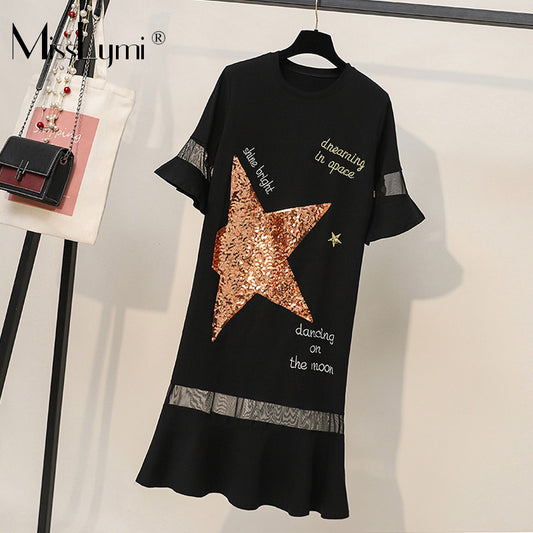 Patchwork Loose Casual Sequin Embroidery Dress