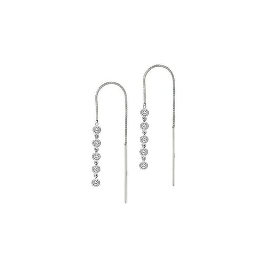 18K White gold Crystal Drop Threader Earrings