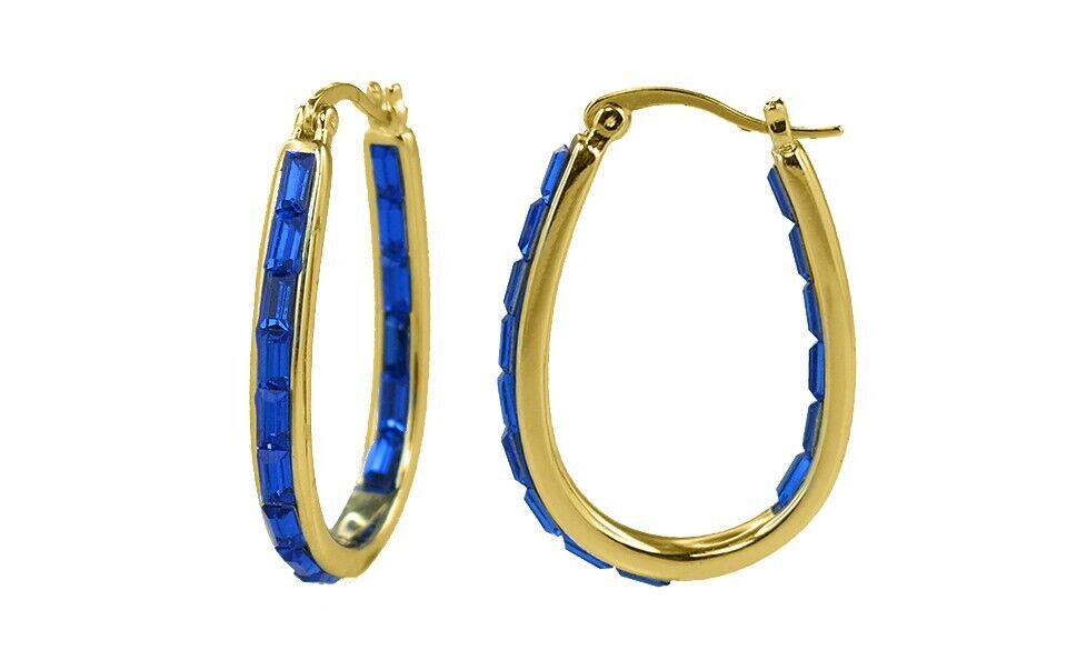 18k Gold Plated Blue Hoop Earrings