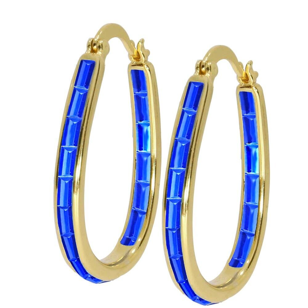 18k Gold Plated Blue Hoop Earrings