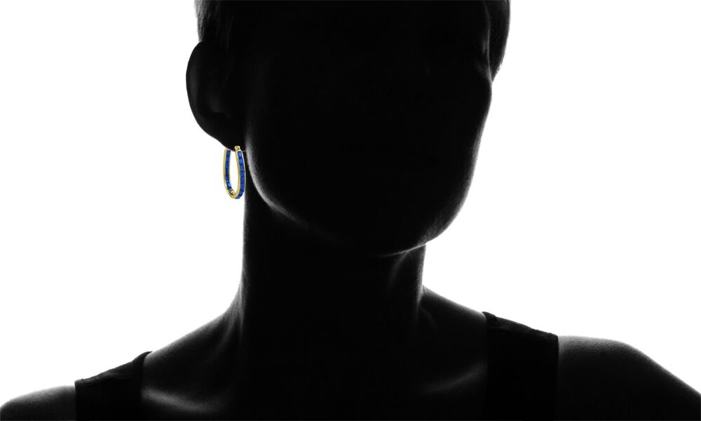 18k Gold Plated Blue Hoop Earrings