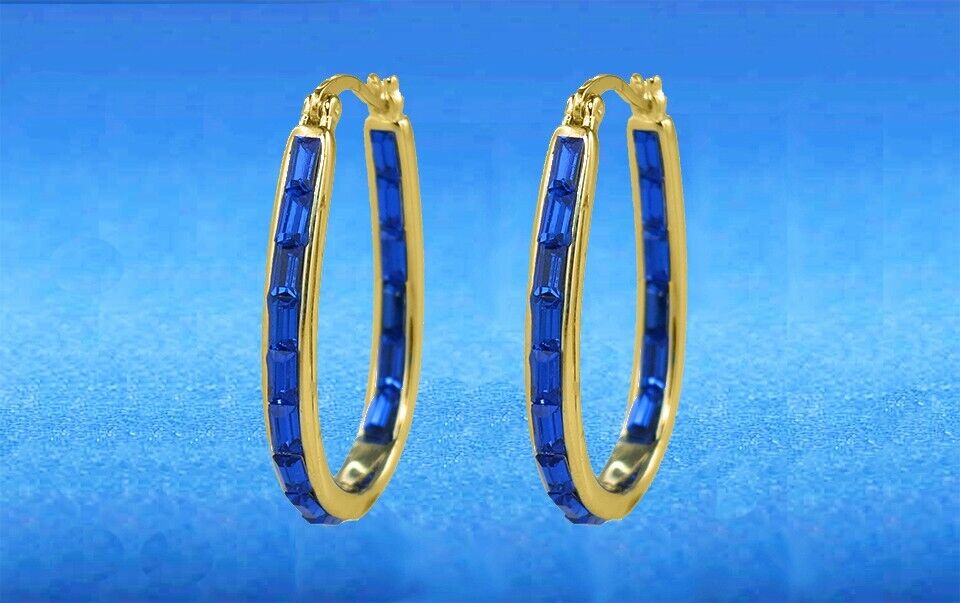 18k Gold Plated Blue Hoop Earrings