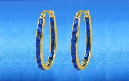 18k Gold Plated Blue Hoop Earrings