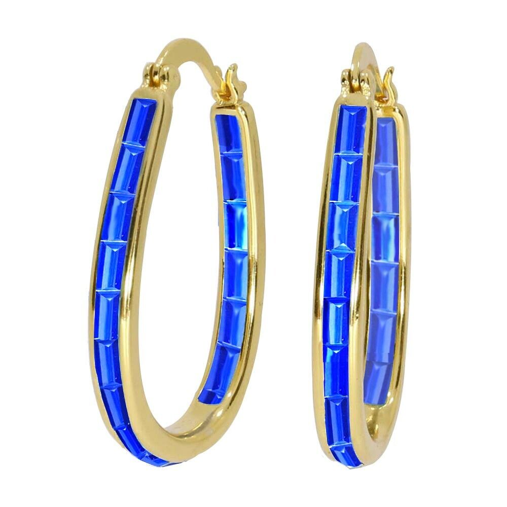 18k Gold Plated Blue Hoop Earrings
