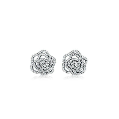 18k White Gold Flower Crystal CZ Earrings