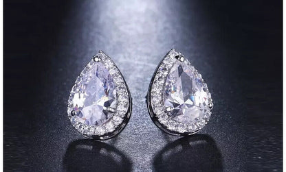 18k White Gold Plated Cut Halo Stud Earrings
