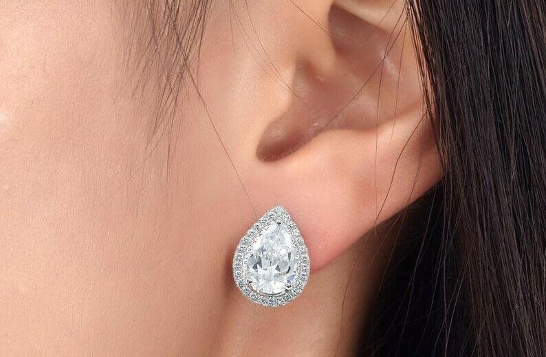 18k White Gold Plated Cut Halo Stud Earrings
