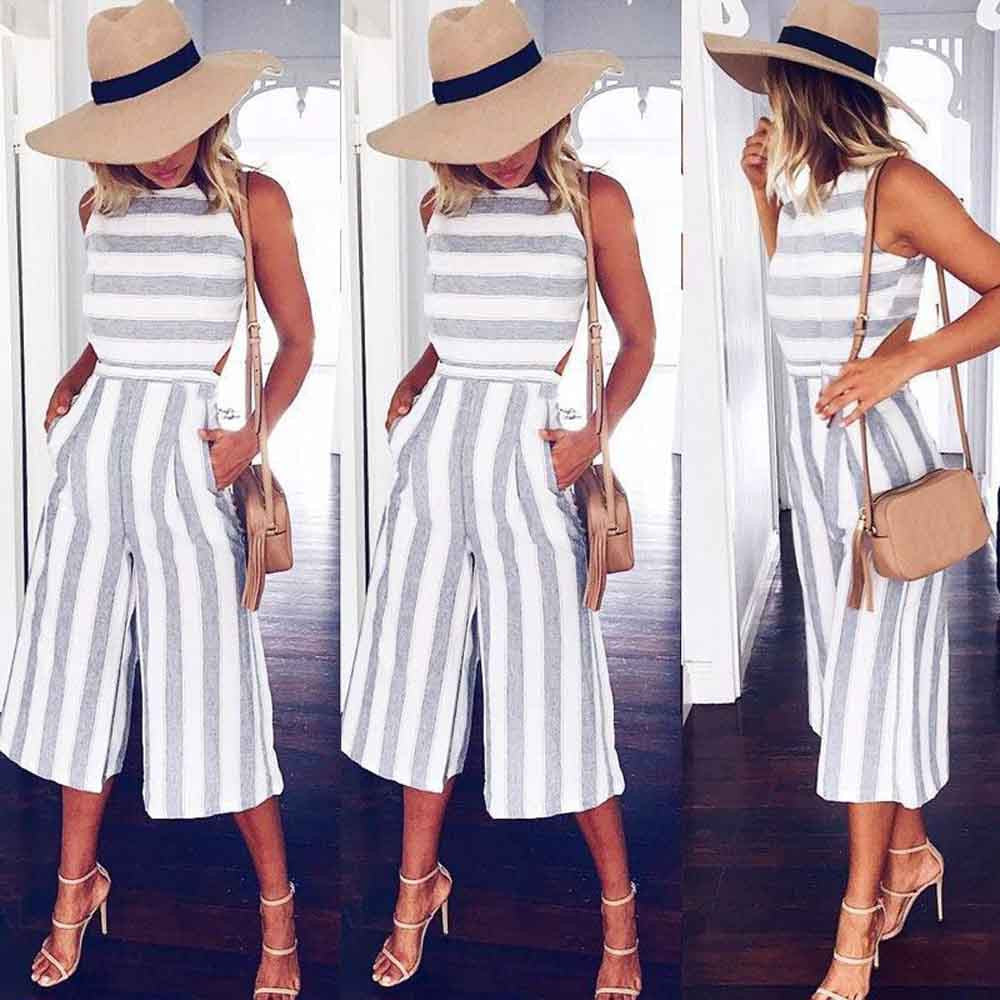 Striped Casual Loose Trousers Jumpsuit