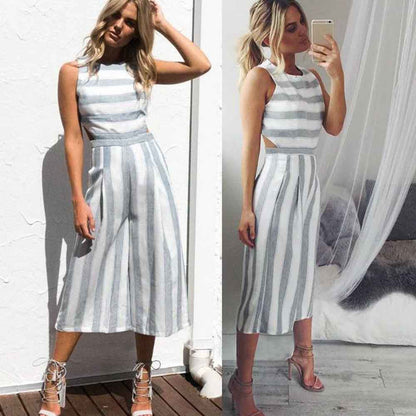 Striped Casual Loose Trousers Jumpsuit