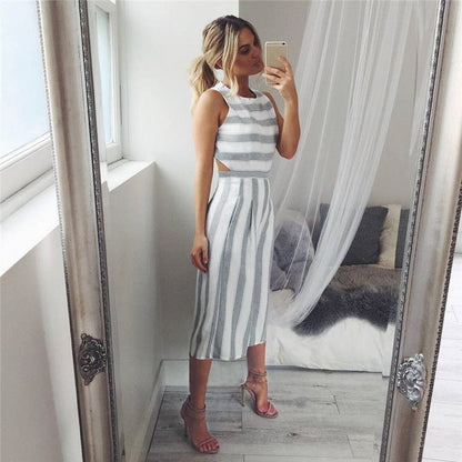 Striped Casual Loose Trousers Jumpsuit