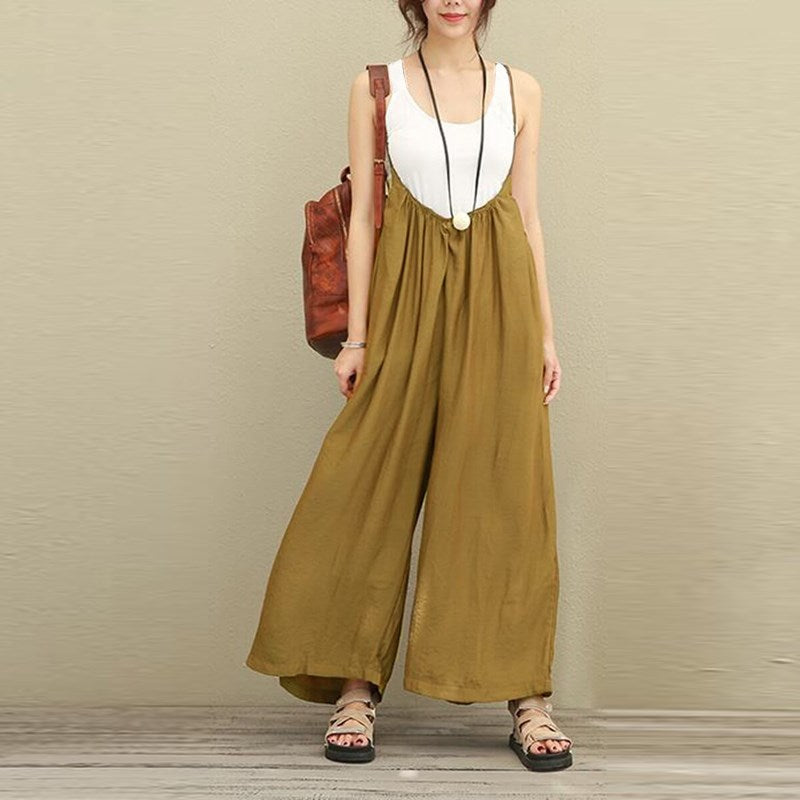 Wide Leg Pants Casual Cotton Linen Jumpsuits