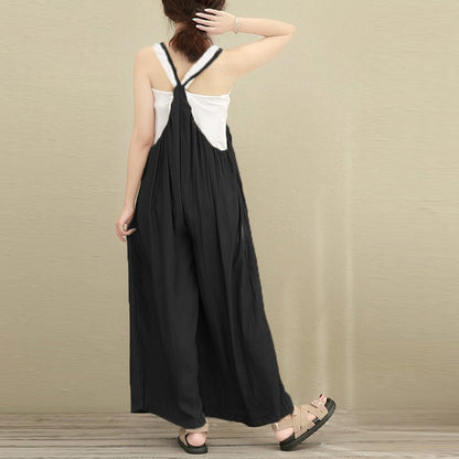 Wide Leg Pants Casual Cotton Linen Jumpsuits