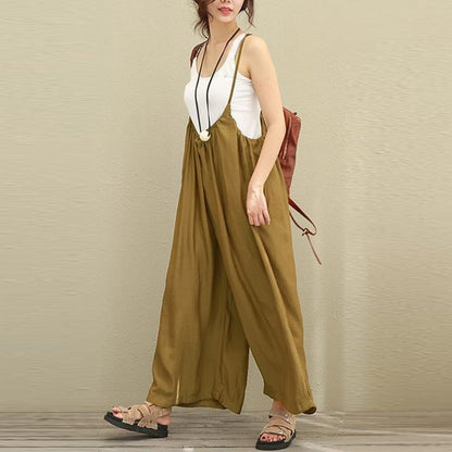 Wide Leg Pants Casual Cotton Linen Jumpsuits