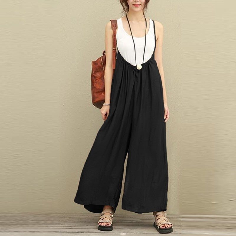 Wide Leg Pants Casual Cotton Linen Jumpsuits