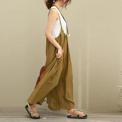 Wide Leg Pants Casual Cotton Linen Jumpsuits