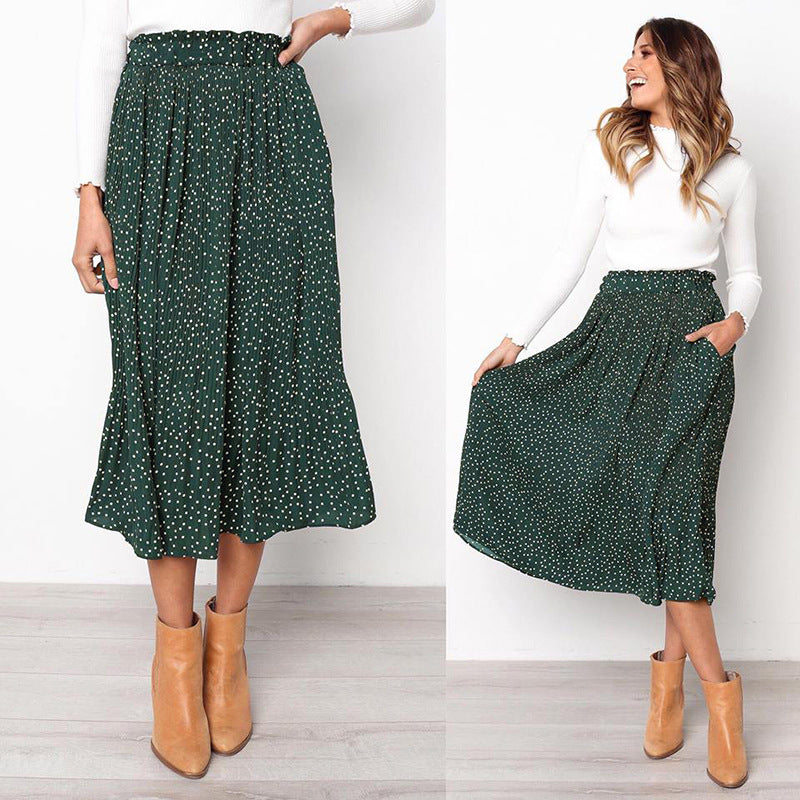 Print Pockets High Waist Pleated Maxi Skirt