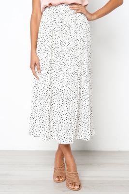 Print Pockets High Waist Pleated Maxi Skirt