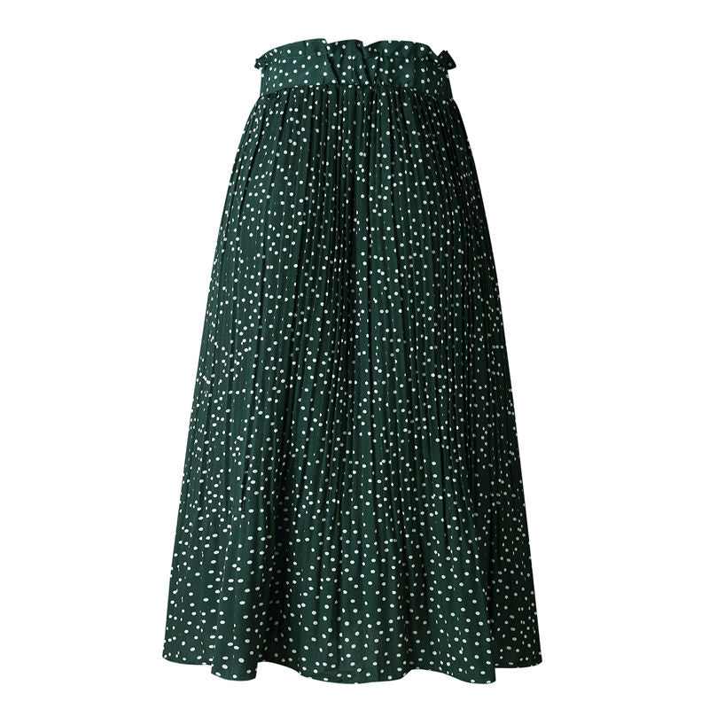 Print Pockets High Waist Pleated Maxi Skirt