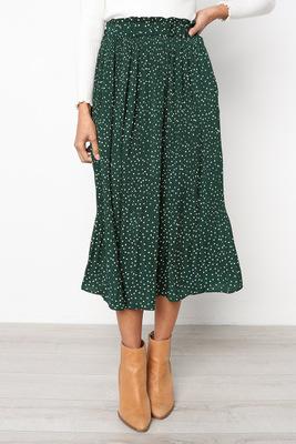 Print Pockets High Waist Pleated Maxi Skirt