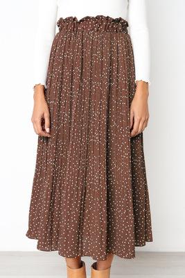 Print Pockets High Waist Pleated Maxi Skirt