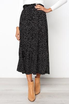 Print Pockets High Waist Pleated Maxi Skirt