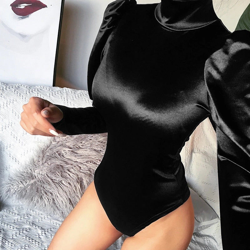 Turtleneck Long Puff Sleeve Bodysuit