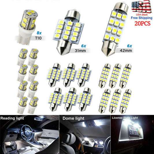 20pcs LED Interior Lights Bulbs Kit Car Trunk