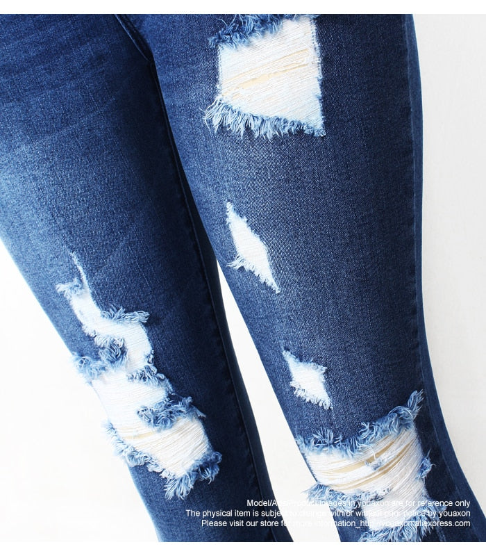 Stretchy Blue Tassel Ripped Jeans