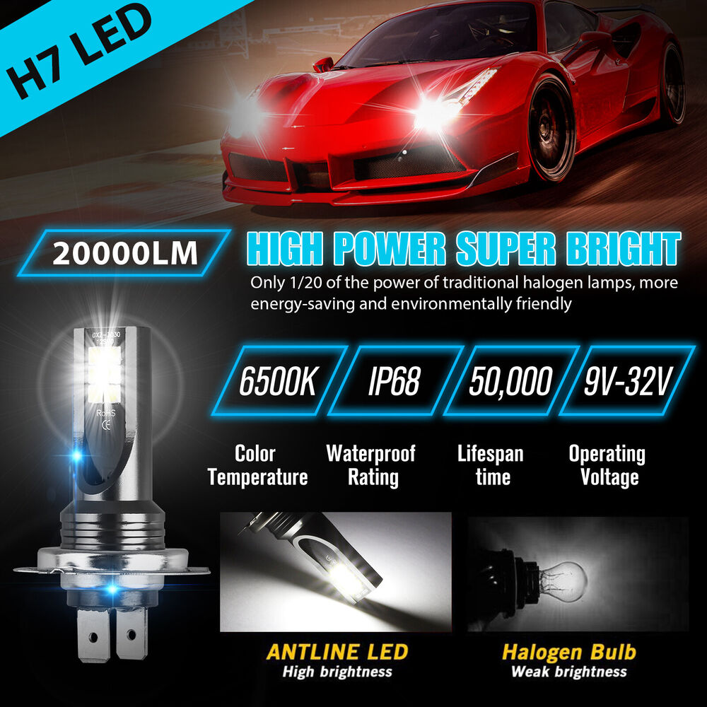 2x H7 Super Bright LED Headlight Bulbs e