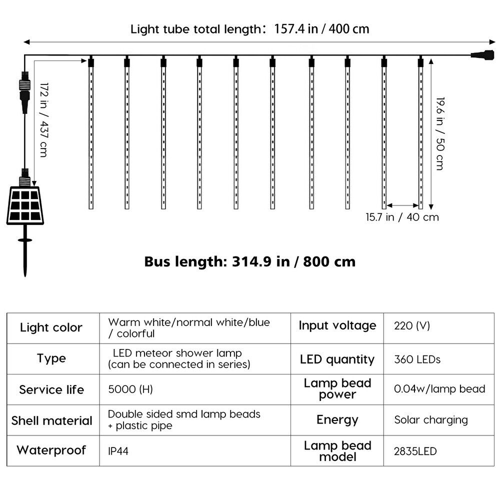 360 LED Solar Lights Meteor Shower Rain Tree