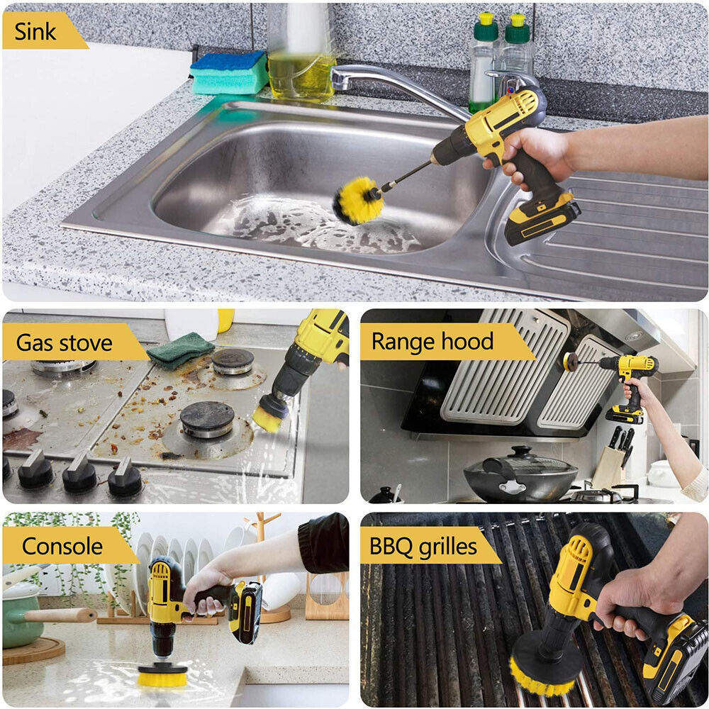 3 PCS Drill Brushes Set Tile Grout Power Scrubber