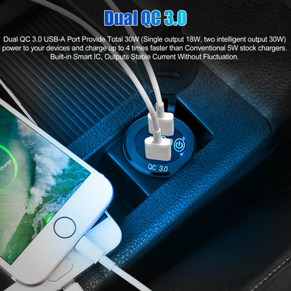 3 USB QC3.0+PD 3.0 12V-24V LED Car Fast Charger