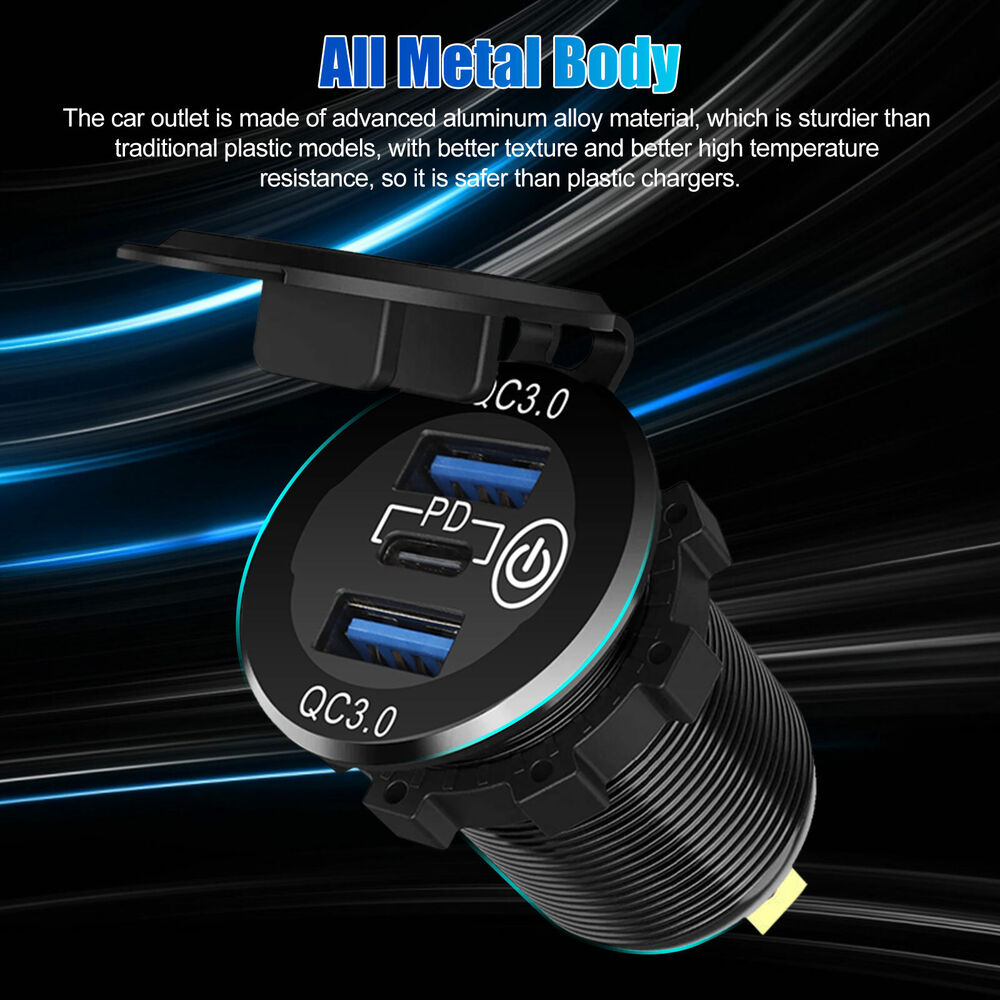 3 USB QC3.0+PD 3.0 12V-24V LED Car Fast Charger