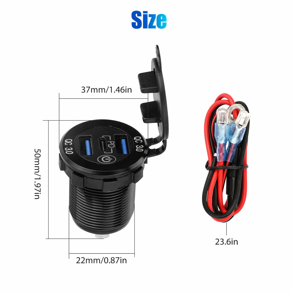 3 USB QC3.0+PD 3.0 12V-24V LED Car Fast Charger