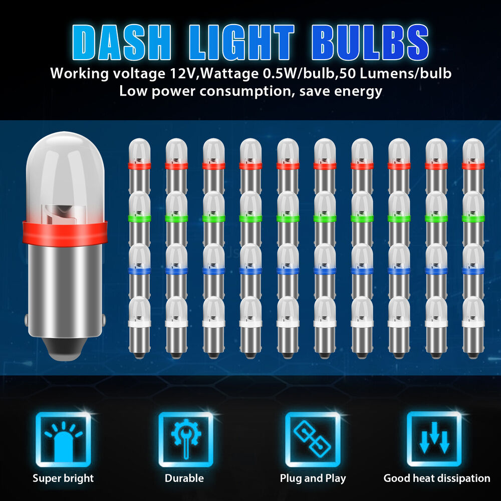 40X BA9S 1815 1816 1445 1895 LED Car Interior Instrument Dash Panel Light Bulbs