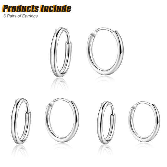 6Pcs Men Women Stainless Steel Hoop Earrings