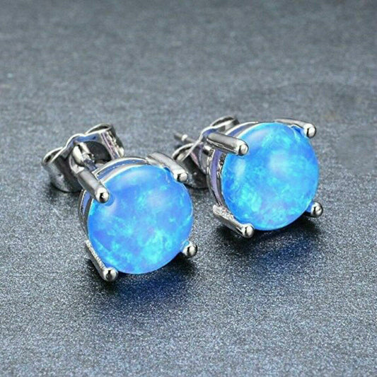 6mm Round Blue Fire Opal Stud Earrings
