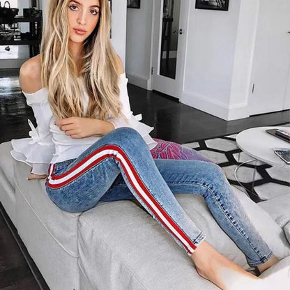 Side Striped Patchwork Skinny Jeans