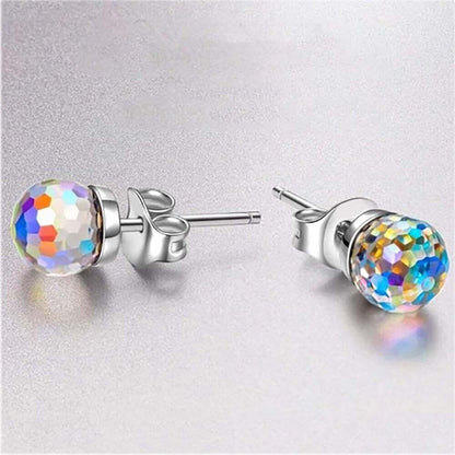 Aurora Borealis Disco Ball Round Crystal Stud Earrings