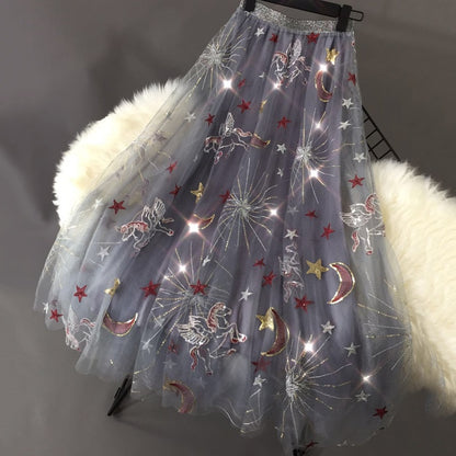 High Waist Stars Long Skirts