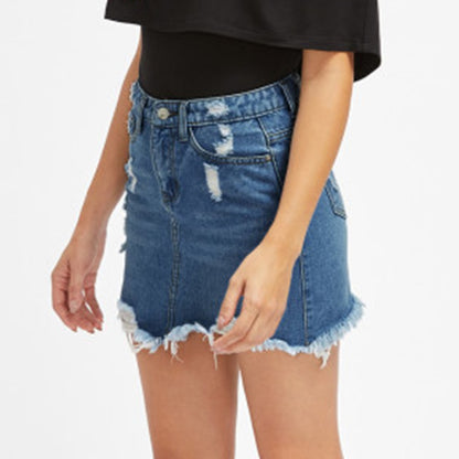 Blue Ripped Casual Mini Denim Skirt