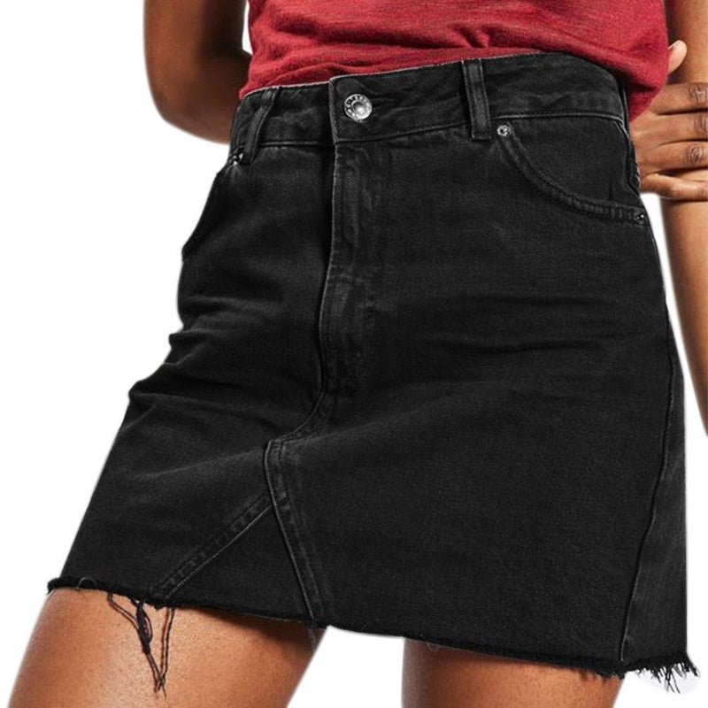 Blue Ripped Casual Mini Denim Skirt