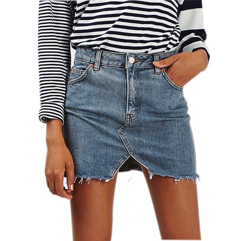 Blue Ripped Casual Mini Denim Skirt