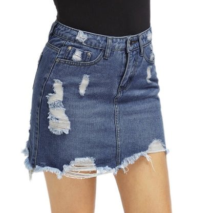 Blue Ripped Casual Mini Denim Skirt