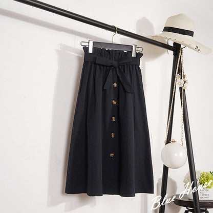 Midi Knee Length Elegant Button High Waist Skirt