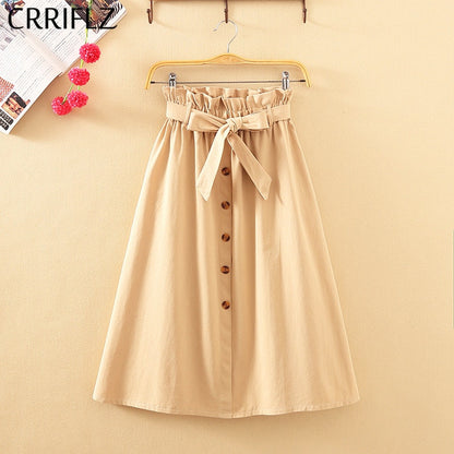 Midi Knee Length Elegant Button High Waist Skirt