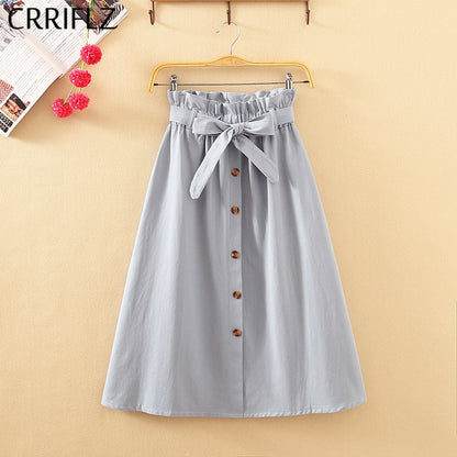 Midi Knee Length Elegant Button High Waist Skirt