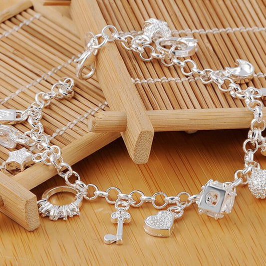 S925 Silver Plated Thirteen Piece Hanging Bracelet - A Perfect Valentine's Day Gift for Her