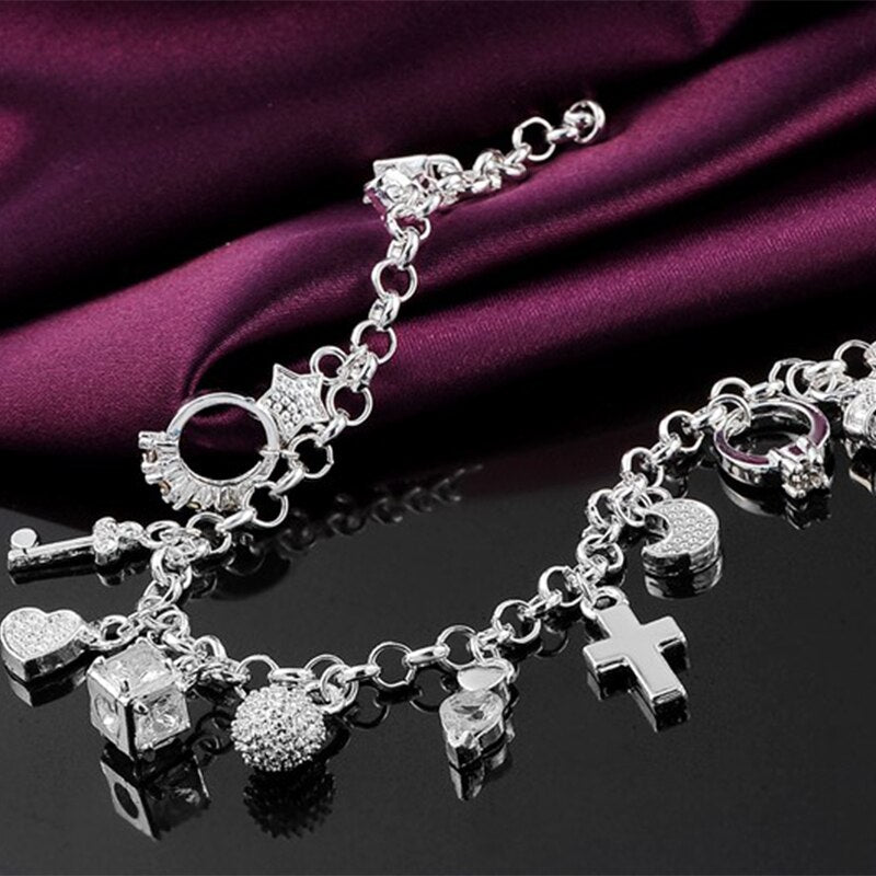 S925 Silver Plated Thirteen Piece Hanging Bracelet - A Perfect Valentine's Day Gift for Her